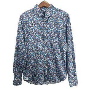 Robert Graham Mens Shirt Sz M Slim Modern Americana Turquoise Floral Flip Cuff